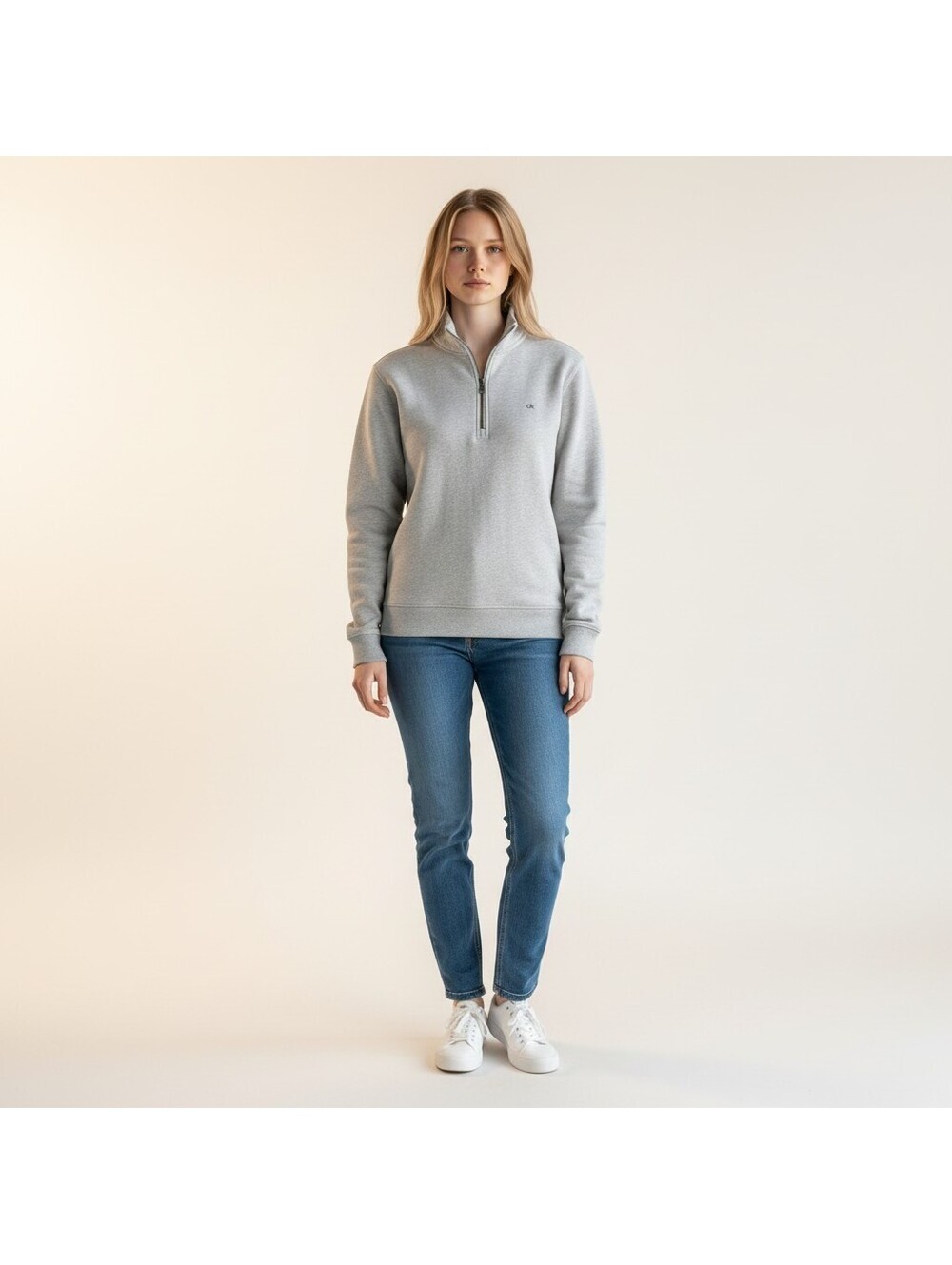 Calvin Klein Sweater Pullover Women M Medium Gray 1/4 Zip Knit Long Sleeve Soft